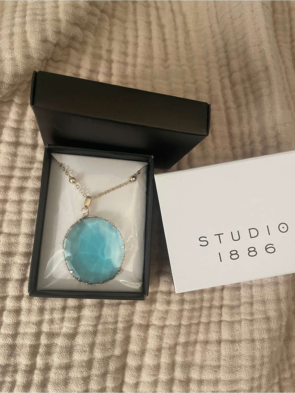 NWT Studio 1886 Blue Horizon Pendant
Necklace in Goldtone. POP of Blue! - Picture 3 of 3
